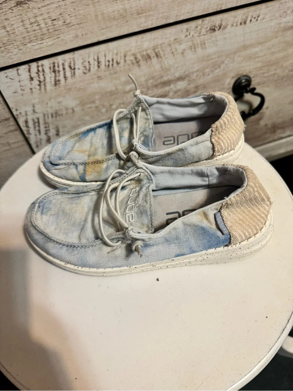 Hey Dude Kids Canvas Slip-On Sneakers in Light Blue and Cream